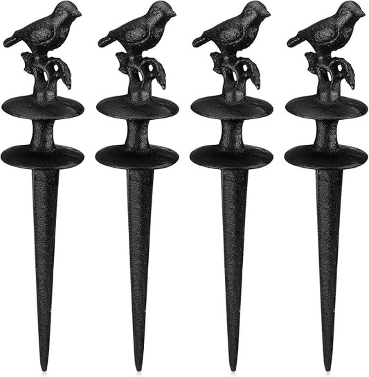 MorningRo 4 Pcs Garden Hose Guide Spike 12 Inch Heavy Duty Metal Hose Support Spike Aluminum Decorative Garden Stakes Protector to Keeps Flower Beds Plant Yard Lawn (Bird)