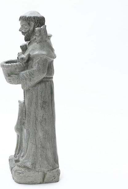 LuxenHome Outdoor St. Francis Statues, 27.6" Saint Francis of Assisi MgO Garden Statue with Animal & Birdbath Bowl, Religious Statues for Patio Yard Home Decor, Outdoor Garden Sculptures
