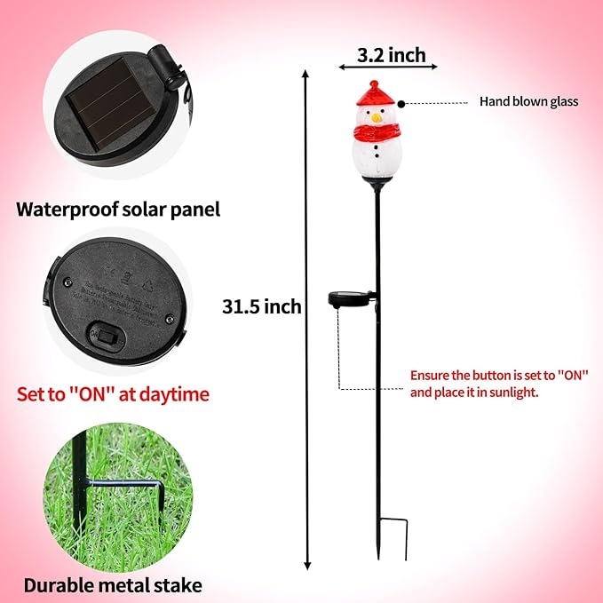 2 Pack Solar Powered Garden Stake Lights Outdoor, Cute Animal Outdoor Figurine Lights Ornament Statue Decor for Pathway, Patio, Red ＆ Black Snowman.
