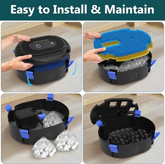 AquaMiracle Pond Filter with Pump Fountain Kits | 400GPH Pond Filter with Pond Pump & Fountain Kit | 3 Spray Patterns | Water Feature | Koi Pond Filters for Outdoor Ponds 200-350 Gal