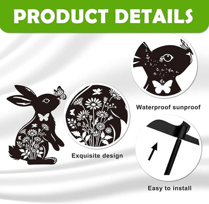 Bunny Garden Decor for Outside - 2 Pcs Rabbit Statue Metal Yard Art Stakes Lawn Patio Pathway Pot Decoration Black Silhouette Sculpture Easter Birthday Gifts for Women Girls Mom Grandma