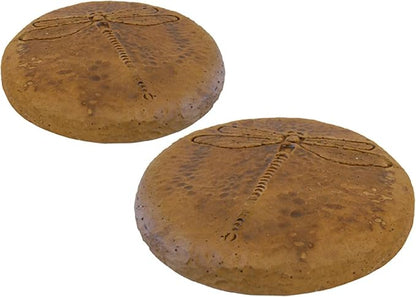 BestNest Athens Round Dragonfly Stepping Stones, Autumn Wheat, Pack of 2, Concrete Garden Discs with Raised Dragonfly Design, Durable Brown Hues, Flat Base for Easy Placement, Outdoor Pathway Decor