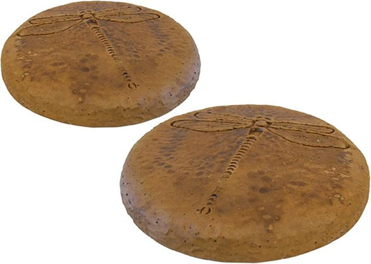 BestNest Athens Round Dragonfly Stepping Stones, Autumn Wheat, Pack of 2, Concrete Garden Discs with Raised Dragonfly Design, Durable Brown Hues, Flat Base for Easy Placement, Outdoor Pathway Decor