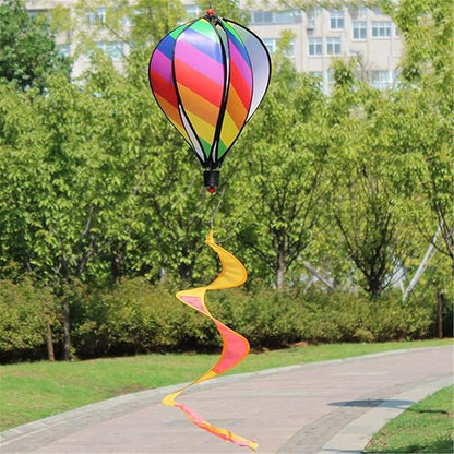 Hot Air Balloon Windmill Spinner Rainbow Windsock Includes Curlie Tail and Colorful Kinetic Hanging Decoration for Garden Yard Outdoor Decor Toy - 3Pack