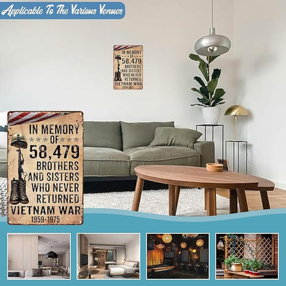 Veteran Metal Tin Sign Vietnam Veterans In Memory Of 58479 Brothers And Sisters Who Never Returned Vietnam War 1959-1975 Retro Sign For Army Soldier Man Cave Office Home Coffee 8x12 inch