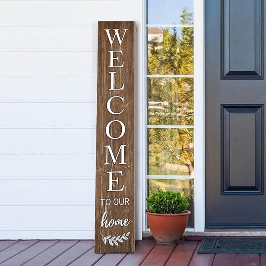 Summer Welcome Sign for Front Door, 47'' Brown Wooden Porch Sign Large Warm Greeting Door Sign Farmhouse Vertical Porch Sign Rustic Standing Welcome Yard Signs for Patio Outdoor Indoor Garden