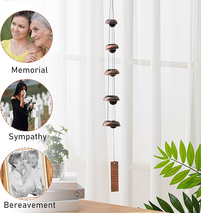 Wonderjune 36'' Memorial Sympathy Wind Chimes for Loss of Loved One Dog Bereavement Gift Idea in Memory, Red Copper Wind Chime with 5 Bells Condolences Basket for Mother Father Pet (Loved One)