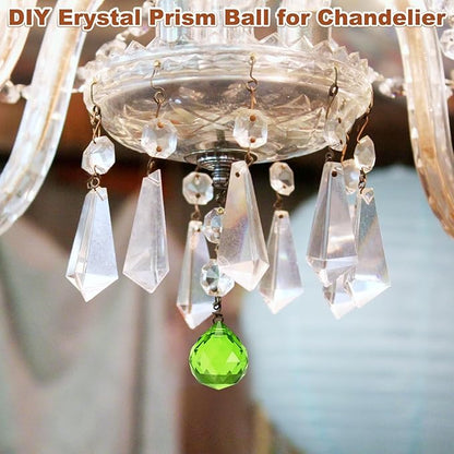 M METERXITY 10-Pack Crystal Ball Prisms, 24mm/0.94 Inch Chandelier Pendant Maker Hanging Crystals Chandelier Prisms for Home/Windows/Garden/DIY Decoration[Green]