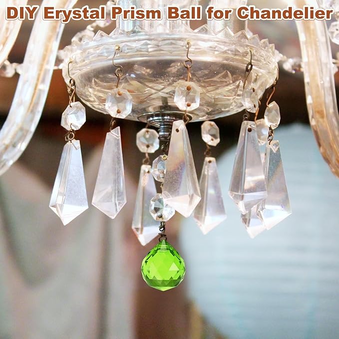 M METERXITY 20-Pack Crystal Ball Prisms, 24mm/0.94 Inch Chandelier Pendant Maker Hanging Crystals Chandelier Prisms for Home/Windows/Garden/DIY Decoration[Green]