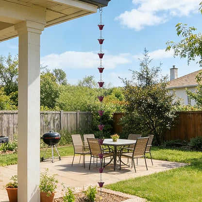 Retro Red Cup Rain Chain, 103.9" Metal Rain Catcher Chain for Gutters, Decorative Outdoor Rain Chain with Distressed Finish, Garden Downspout Diverter Replacement Gift