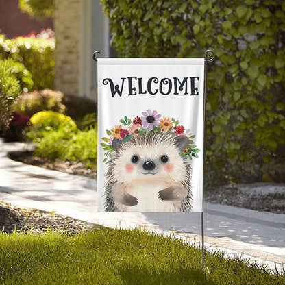 Hedgehog Painting Garden Flags 12×18 Inch Double Sided Decorative Yard Banner Seasonal Flag for Outdoor Outside Decor