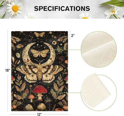 AVOIN colorlife Forest Garden Flag 12x18 Inch Double Sided Outside, Mushroom Moon and Moth Yard Outdoor Flag R034