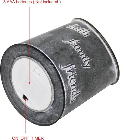 CVHOMEDECO. Vintage Galvanized Can Flameless LED Candle, Real Wax in Antique Galvanized Jar FFF Flickering Candle with Remote Control for Tabletop Wall Decor. H 8 Inch, Gray