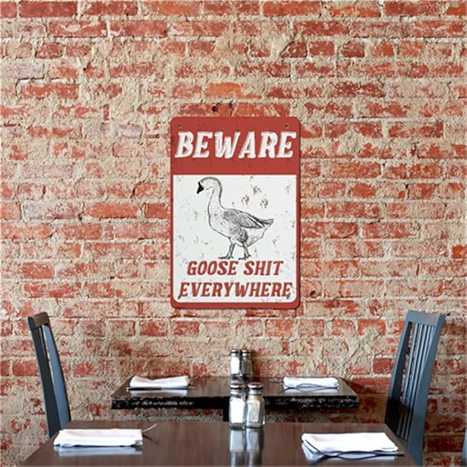 QHOVPA Farm Yard Sign Lawn Sign Metal Sign, Fun Beware Goose Shit Everywhere Sign for Home Farmhouse or Business Use 8x12 inches Signage