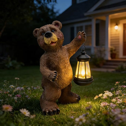 Solar Lantern Garden Statues Decor, 14" Large Outdoor Bear Figurine Lights for Yard Patio Decoration - Unique Christmas Housewarming Gifts for Grandma Wowen Mom Brown