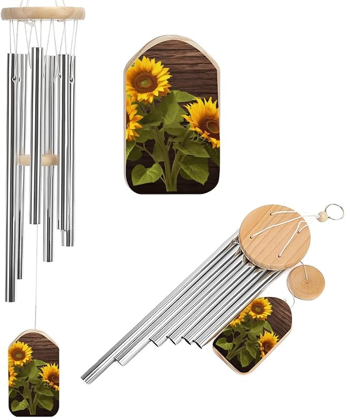 Wind Chimes for Outside,Sunflower Plant Printed Cute Aluminium Windchimes Outdoors,Soothing Melodic Memorial Wind Chime for House Porch Patio Garden Balcony Decor