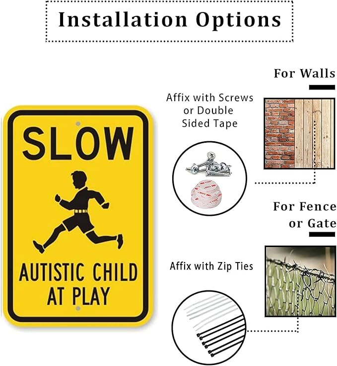 CCPARTON Metal Sign - Slow Autistic Child at Play Warning Sign - Aluminum - Indoor/Outdoor - 8x12 Inches