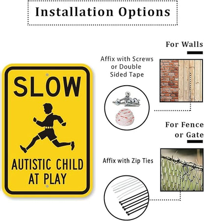 CCPARTON Metal Sign - Slow Autistic Child at Play Warning Sign - Aluminum - Indoor/Outdoor - 8x12 Inches