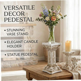 Classic Roman Column Pedestal with Elegant Carvings, Resin Garden Pillar for Outdoor & Indoor Decor, 5x9 Inch Greek Style Columns for Statues, Plant Stands