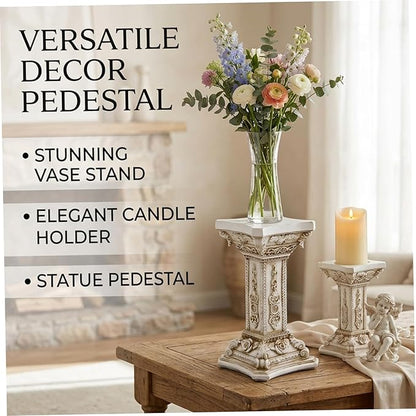Classic Roman Column Pedestal with Elegant Carvings, Resin Garden Pillar for Outdoor & Indoor Decor, 5x9 Inch Greek Style Columns for Statues, Plant Stands