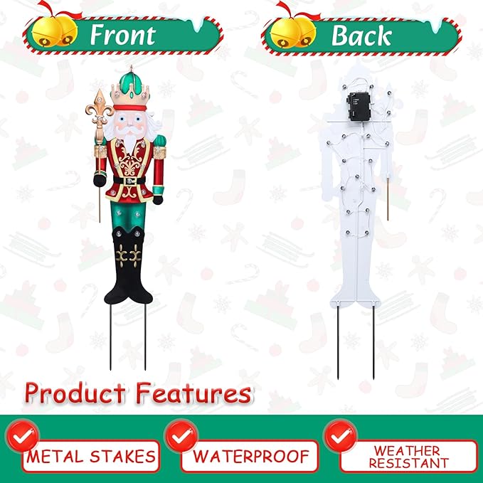 WONDER GARDEN Outdoor Nutcracker Christmas Yard Stakes, Metal Yard Signs, Led Light Soldier King Christmas Yard Decorations for Lawn Party Decorations