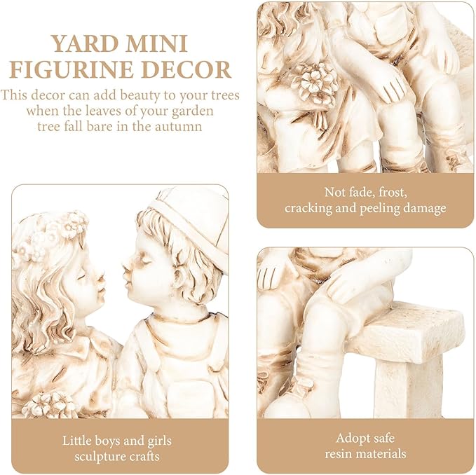 SUPVOX Resin Boy Girl Garden Statue Ornament Artistic Outdoor Decorative Figurines for Patio Lawn Tree Accent Fall Garden Decor Craftsmanship Resin Sculpture