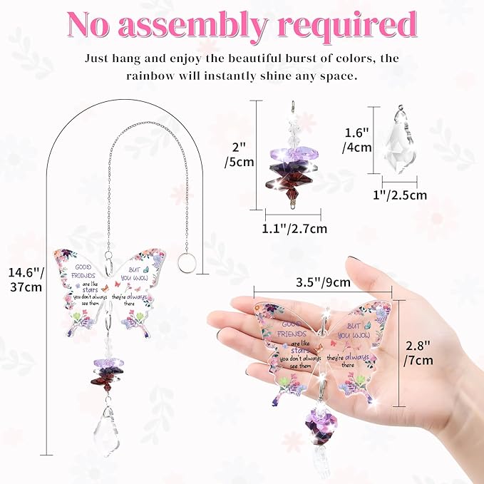 Funnli Best Friend Birthday Gifts for Women Crystal Suncatcher, Galentines Day Gifts for Friend Women Sister, Birthday Mothers Day Retirement for Friends Window Hangings Home Decoration