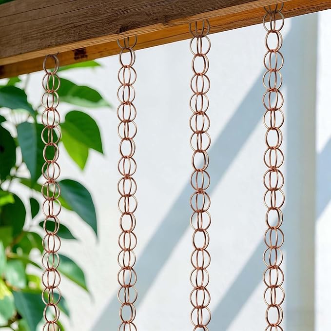 Copper Rain Chain for Gutters Vintage Outdoor Garden Patio Decorations Hanging Chimes Heart Circle Watering Can Metal Rain Chain Rustic Farmhouse Porch Backyard Outside Home Decor