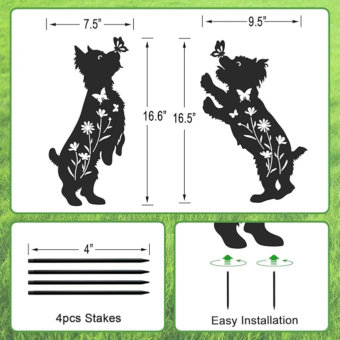 Dog Stakes for Outside, Lawn Ornaments Yorkie Metal Garden Decor for Outdoor,Yard,Lawn,Garden Decor Stakes