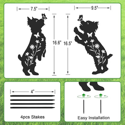 Dog Stakes for Outside, Lawn Ornaments Yorkie Metal Garden Decor for Outdoor,Yard,Lawn,Garden Decor Stakes
