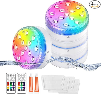 LOFTEK Submersible LED Lights with Remote, 13 LED Pool Lights for Inground Above Ground Pool, IP68 Waterproof 16 Color Changing Underwater Light for Ponds, Hot Tub, Bath, Battery Operated (4 Packs)