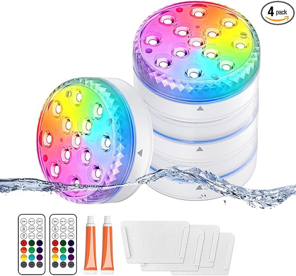 LOFTEK Submersible LED Lights with Remote, 13 LED Pool Lights for Inground Above Ground Pool, IP68 Waterproof 16 Color Changing Underwater Light for Ponds, Hot Tub, Bath, Battery Operated (4 Packs)