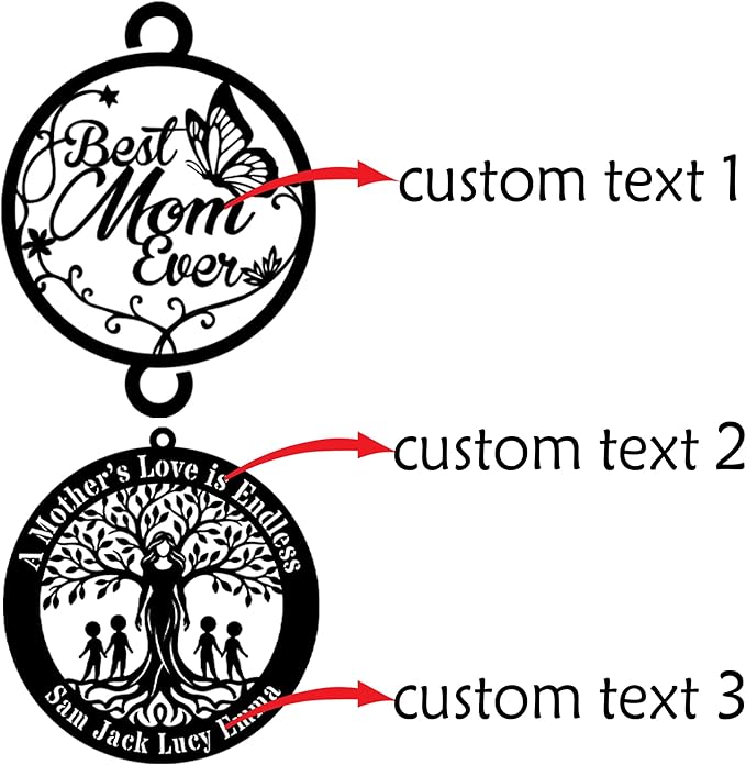 Personalized Mother’s Day Wind Chimes with Custom Metal Signs, Best Mom Ever & Tree of Life Design, Engraved Names Memorial Wind Chime Gift for Mom, Outdoor Garden Patio Sympathy Decor