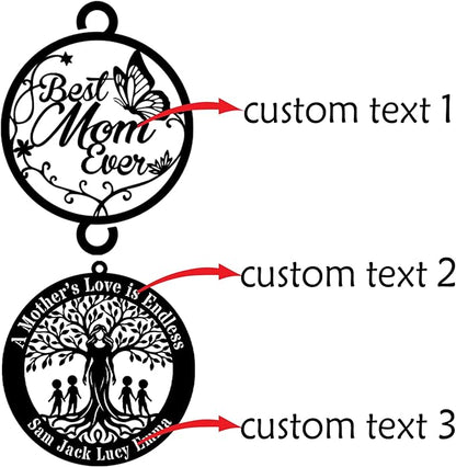 Personalized Mother’s Day Wind Chimes with Custom Metal Signs, Best Mom Ever & Tree of Life Design, Engraved Names Memorial Wind Chime Gift for Mom, Outdoor Garden Patio Sympathy Decor