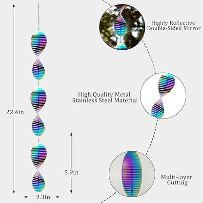 Wind Spinners Outdoor Garden Decor Gifts for Women Men, Rainbow 3D Reflective Metal Wind Spinner, Stainless Steel Hanging Ornament for Yard Outside Patio Porch