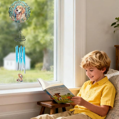 Dog Metal Wind Chimes - Golden Retriever Windchimes with Wind Spinners Outdoors Art Hanging Decor for Garden Patio Yard Indoor Balcony Home Birthday Gifts for Women Dogs Mom Friends