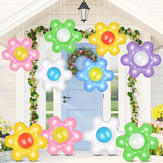 12 Pcs Spring Inflatable Hanging Flowers Colorful Inflatable Hanging Daisy Flower Ball for Spring summer Party Outdoor Decorations