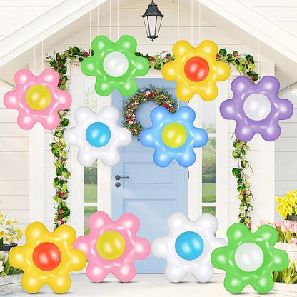 12 Pcs Spring Inflatable Hanging Flowers Colorful Inflatable Hanging Daisy Flower Ball for Spring summer Party Outdoor Decorations