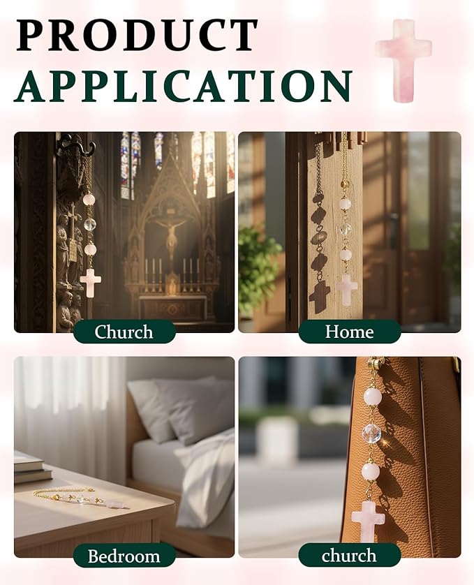 2PCS Crystal Cross for Car Mirror Hanging, Cute Healing Stones Car Rear View Charm Accessories Ornament for Sun Catcher