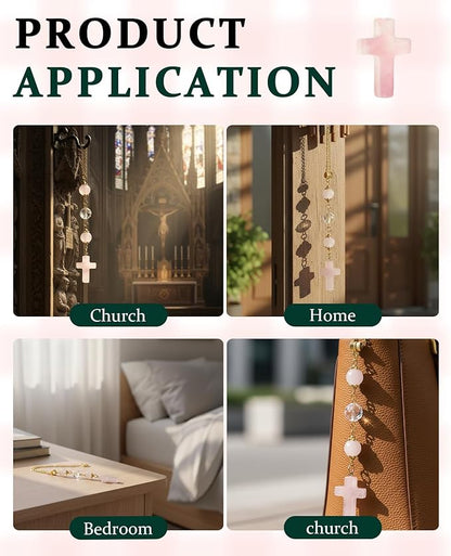 2PCS Crystal Cross for Car Mirror Hanging, Cute Healing Stones Car Rear View Charm Accessories Ornament for Sun Catcher