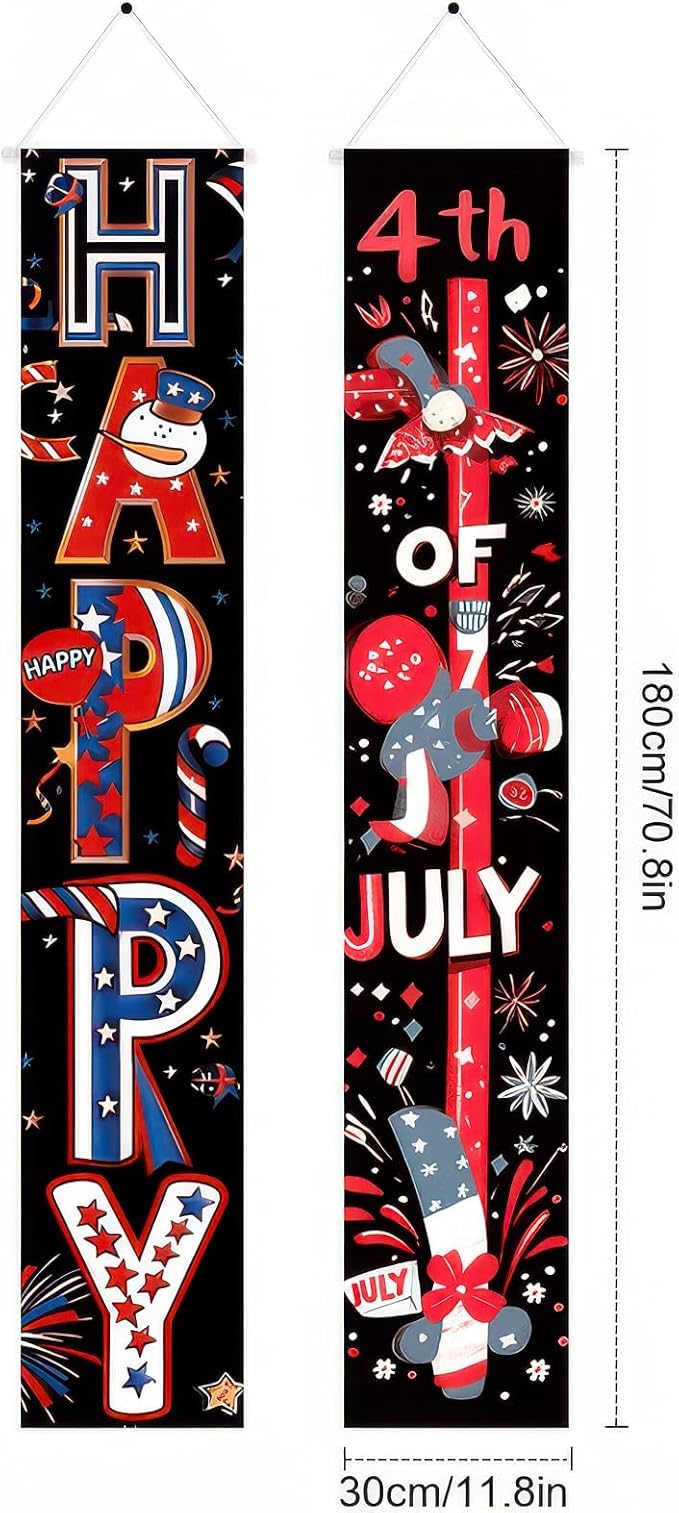 BlissYard 4th of July Decorations 2Pcs Patriotic Decor Door Banner American Flag USA Independence Day Banners Hanging Porch Signs Memorial Veterans Labor Day for Front Yard Indoor Outdoor Supplies
