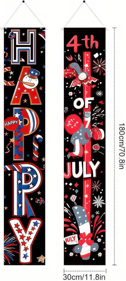 BlissYard 4th of July Decorations 2Pcs Patriotic Decor Door Banner American Flag USA Independence Day Banners Hanging Porch Signs Memorial Veterans Labor Day for Front Yard Indoor Outdoor Supplies