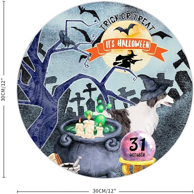 Retro Metal Sign 12"x12",Happy Halloween Scary Night Grave Witch Bats Trick Or Treat Dog Aluminum Tin Metal Sign for Home Living Room Bedroom Garden Farm Patio Decor Wall Art Poster
