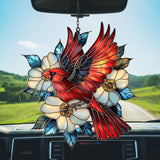 Flying Red Cardinal Acrylic Suncatcher Stained Glass Effect Window Car Hanging Christmas Ornament Indoor Outdoor Decor Garden Sun Catcher Panel for Cardinal Lover for Women Mom Grandma