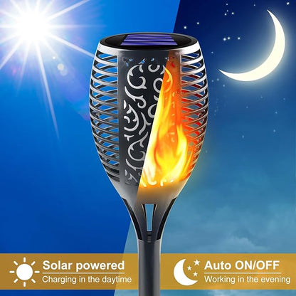 Large Solar Torch Light with Flickering Flame, Upgraded Ultra-Bright Solar Outdoor Lights, Waterproof Landscape Decorations Lighting Security Tiki Torches for Garden Yard Pathway (4 Pack)