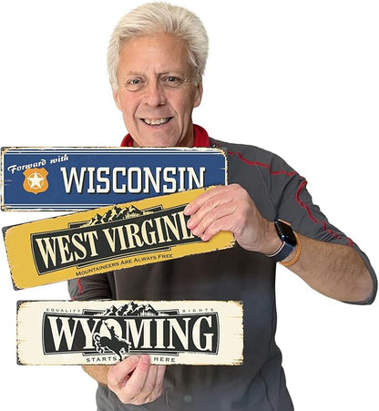 SmartSign 4 x 14 inch West Virginia State Vintage Metal Sign “Mountaineers Are Always Free”, 40 mil Rustproof Aluminum with Clear Overcoat, Retro Wall Décor, Multicolor, Made in USA