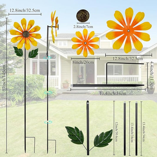 DREAMSOUL Sunflower Wind Spinners Outdoor, 13 Inch Dia Metal Wind Spinner with Stake, Kinetic Decorative Flower Spinner Lawn Garden Decor (57 * 13 Inches)