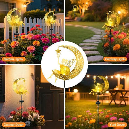 Fairy Garden Accessories – Solar Light Outdoor Statue for Yard, Lawn or Patio – Cute Metal Decoration for Garden Lovers