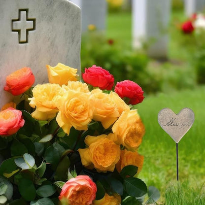 Miss You Heart Memorial Grave Markers, Cemetery Decorations for Grave, Memorial Remembrance Stake,Grave Site Outdoor Stake Decorations for Cemetery Heart Shaped Garden Stake