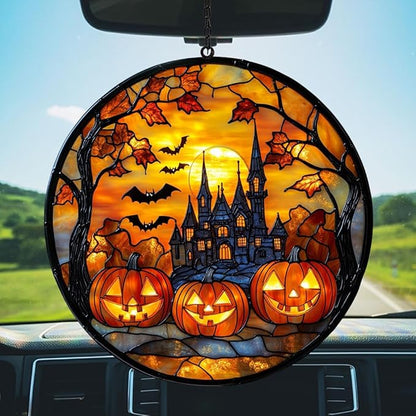 Gothic Halloween Castle Acrylic Suncatcher Stained Glass Effect Window Car Hanging Christmas Ornament Indoor Outdoor Decor Garden Sun Catcher Panel for Halloween Lover for Women Mom Grandma